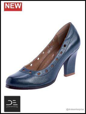 Women's Leather Dress Pumps Chunky High Heel Office Work Shoes